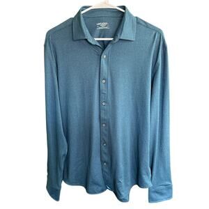 UNTUCKit Shirt Mens M Teal Long Sleeve Performance Perf Tee BD Button Stretch